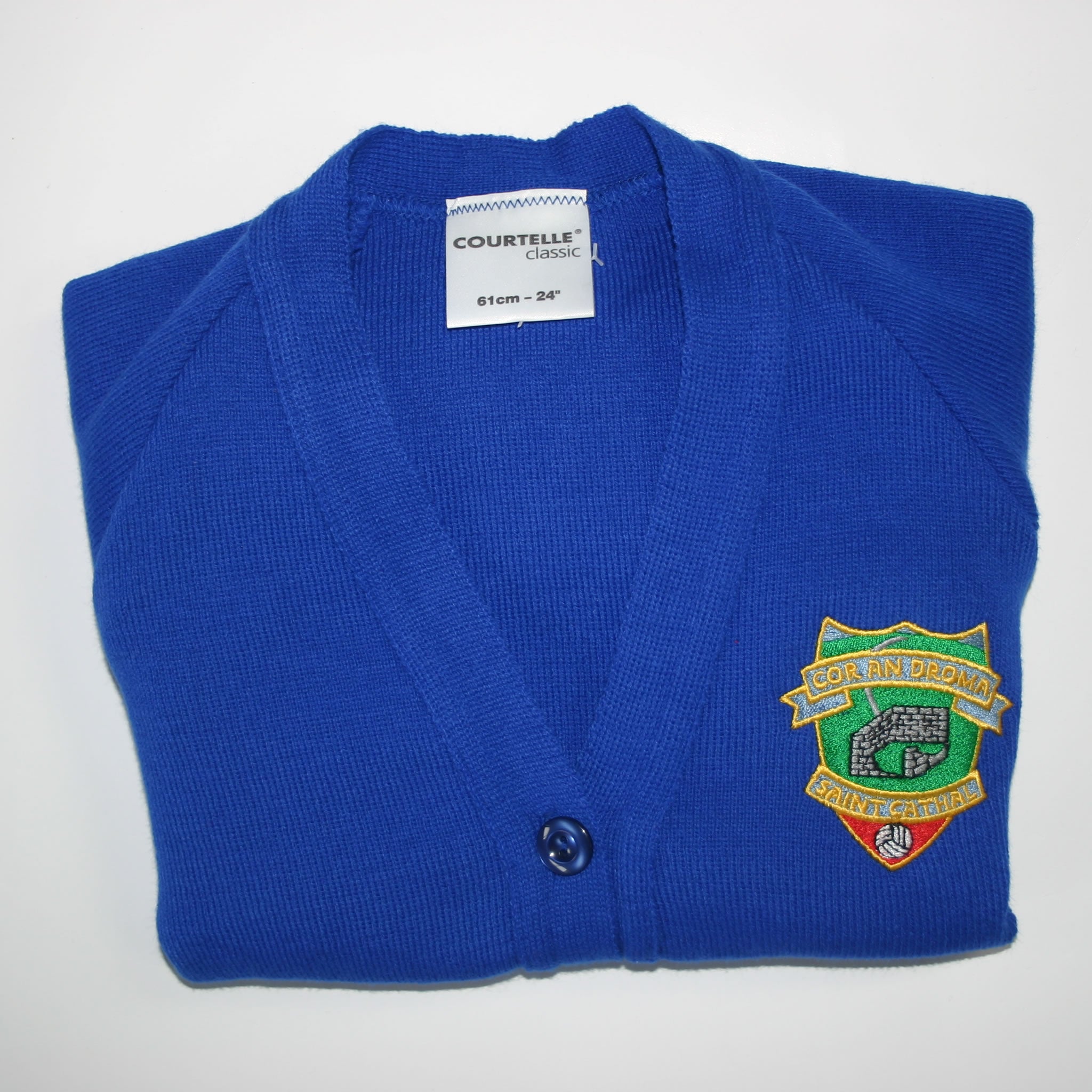 CURRANDRUMS/ N COR AN DROMA/ROYAL BLUE KNITTED V NECK JUMPER